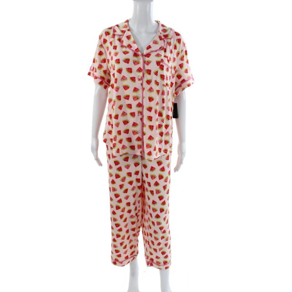 Kate Spade Women's Short Sleeves Two Piece Pants Pajama Set Fruit Print Size 1X